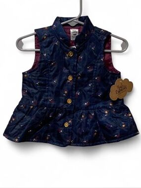 Baby Essentials Navy Floral Quilted Ruffle Vest